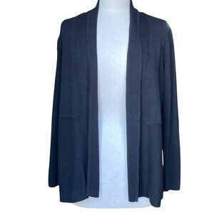 Talbots Open Front Cardigan Pleated Back Black Mixed Stitch Capsule Sz S